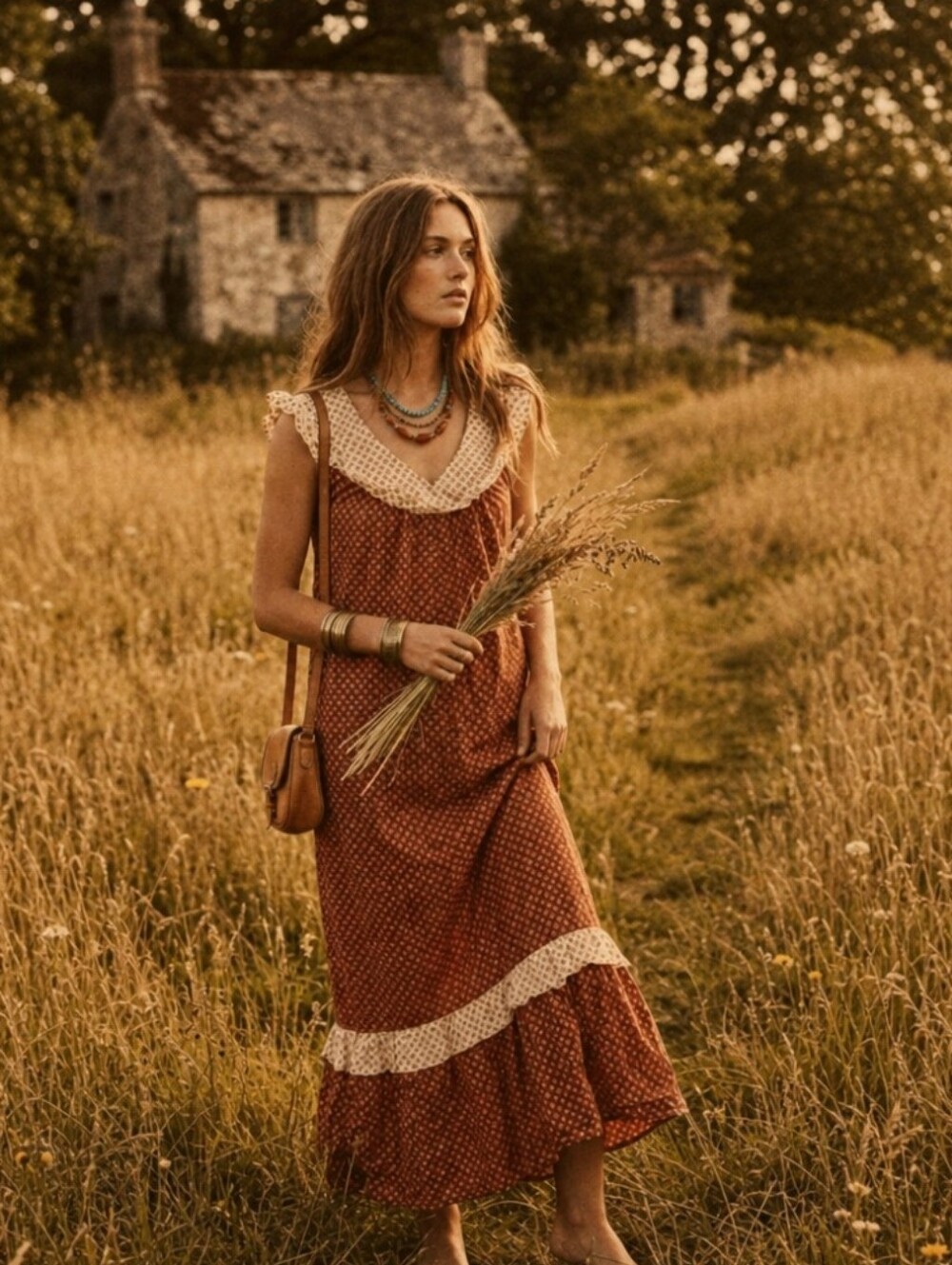 Vintage Liberty House Hawaii Lola Maxi Dress Prairie Cottagecore Floral in Rust